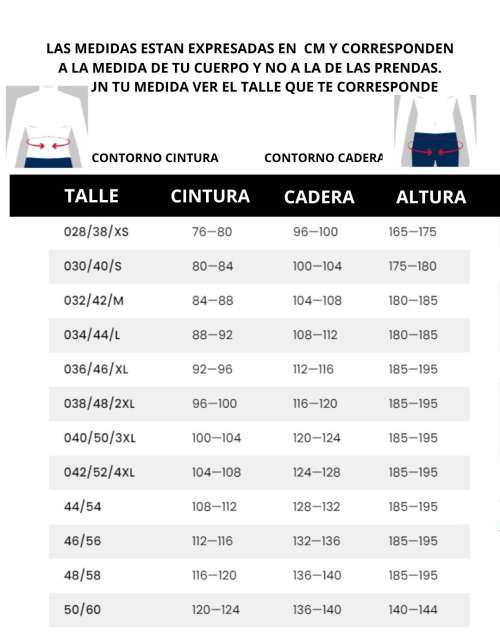 Tabla de talles de TAVERNITI