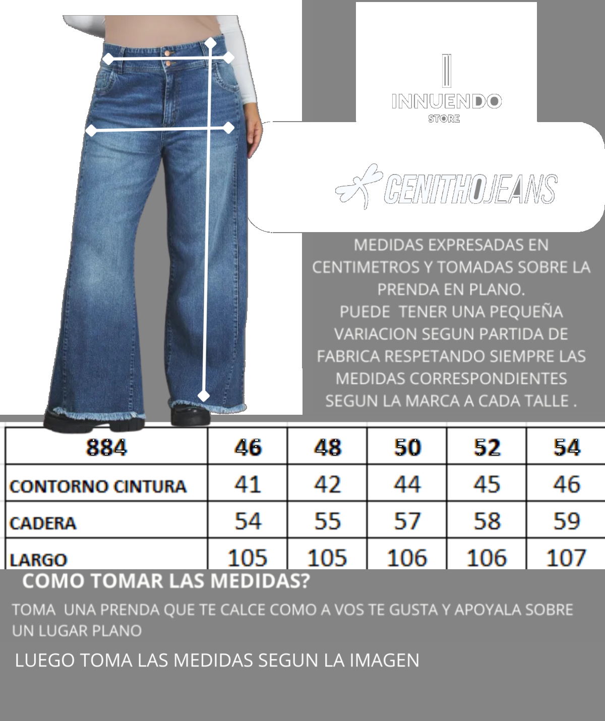 Tabla de talles de CENITHO JEANS