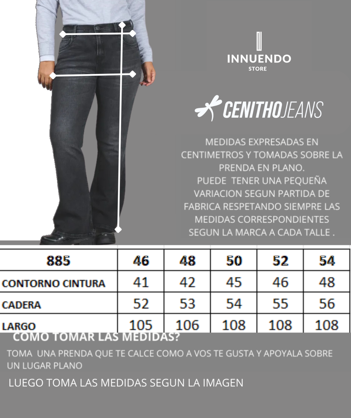 Tabla de talles de CENITHO JEANS