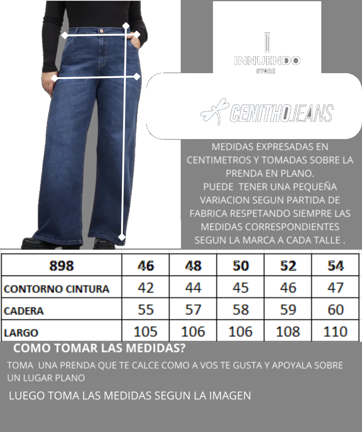 Tabla de talles de CENITHO JEANS