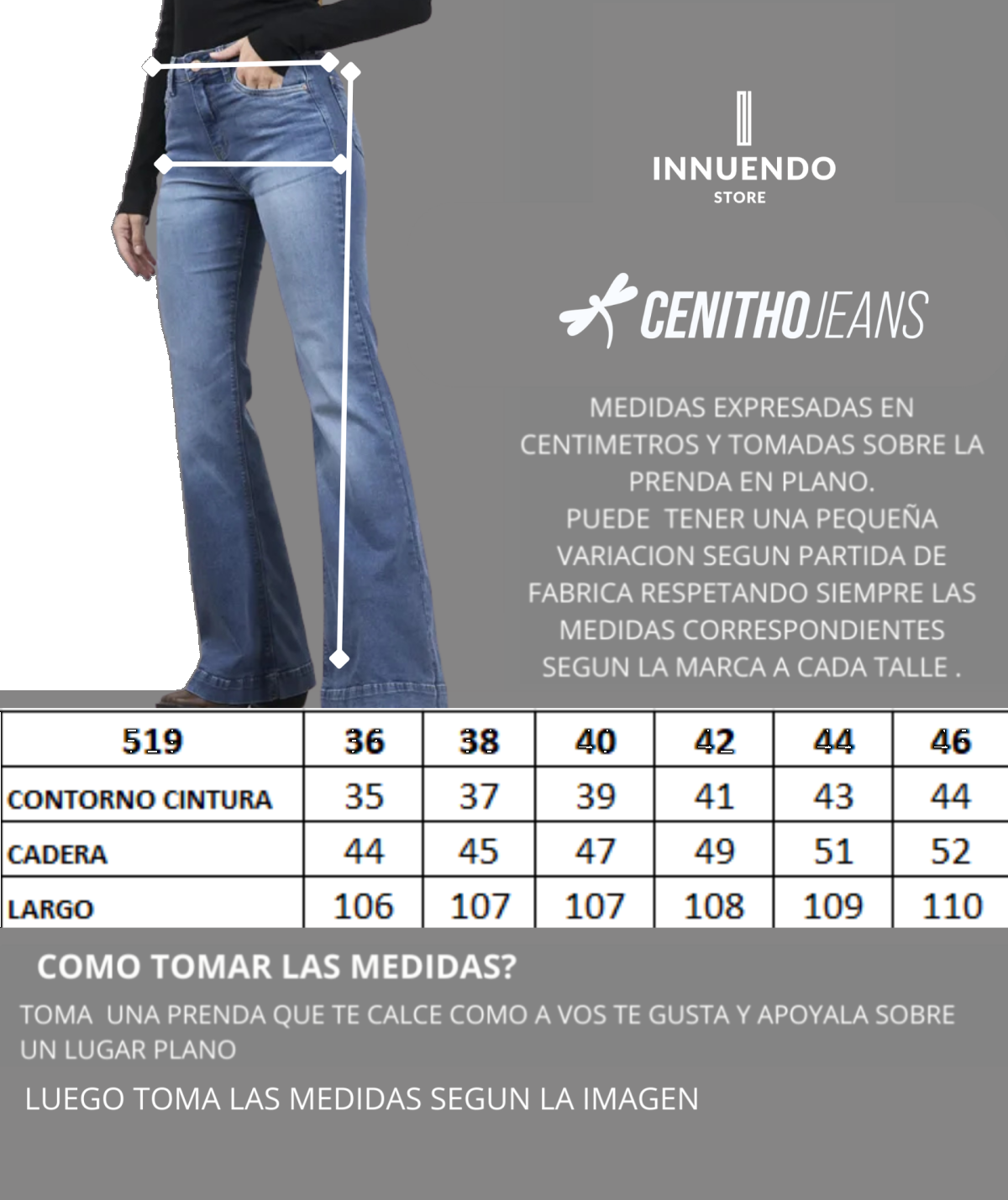 Tabla de talles de CENITHO JEANS
