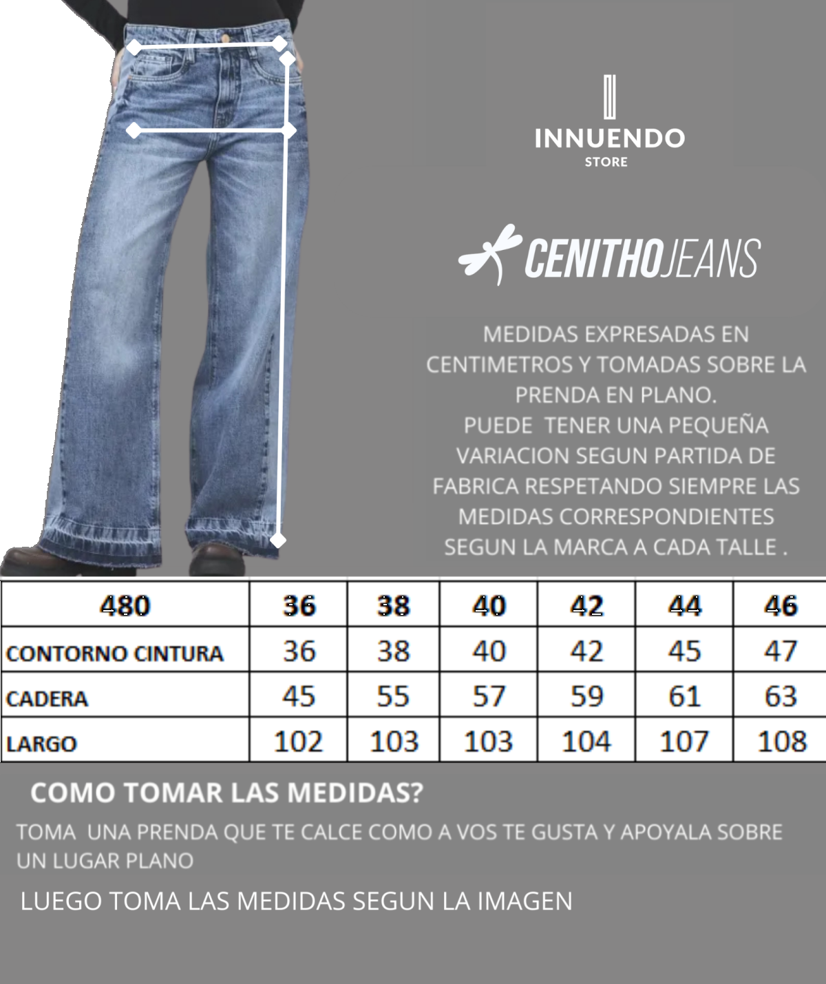 Tabla de talles de CENITHO JEANS